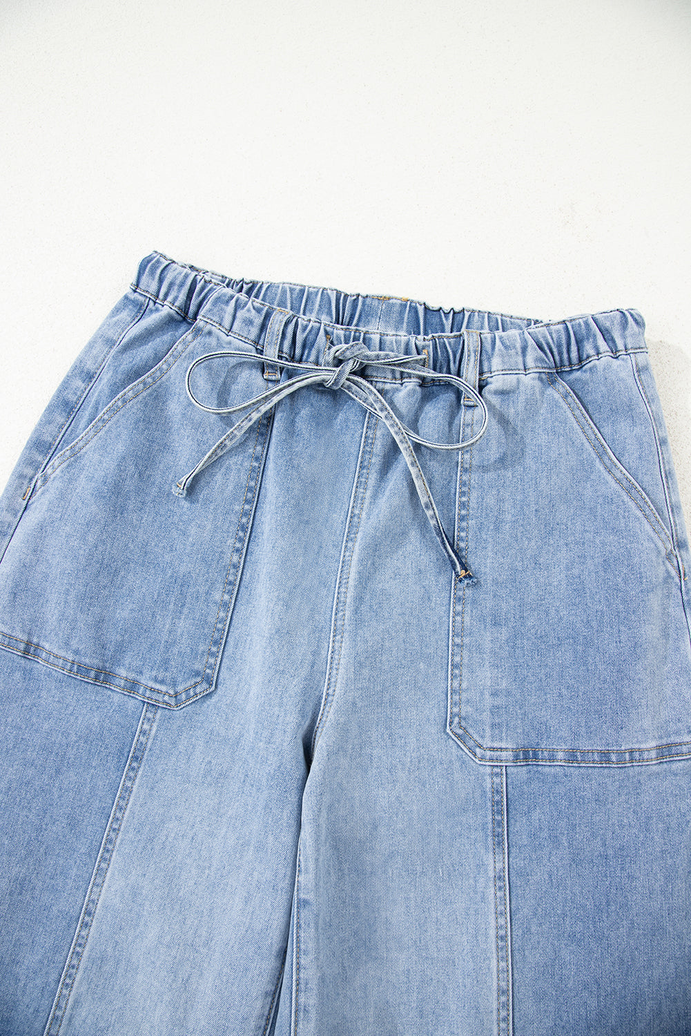 Gray cotton blend wide leg jeans front pose