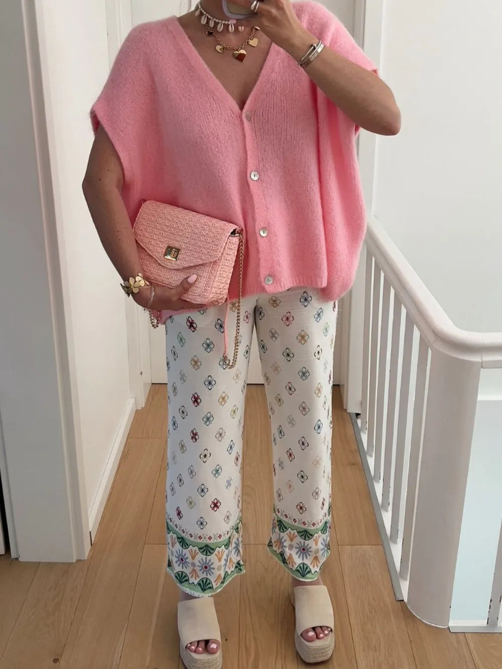 V-Neck Button Up Short Sleeve Cardigan - Fashorio