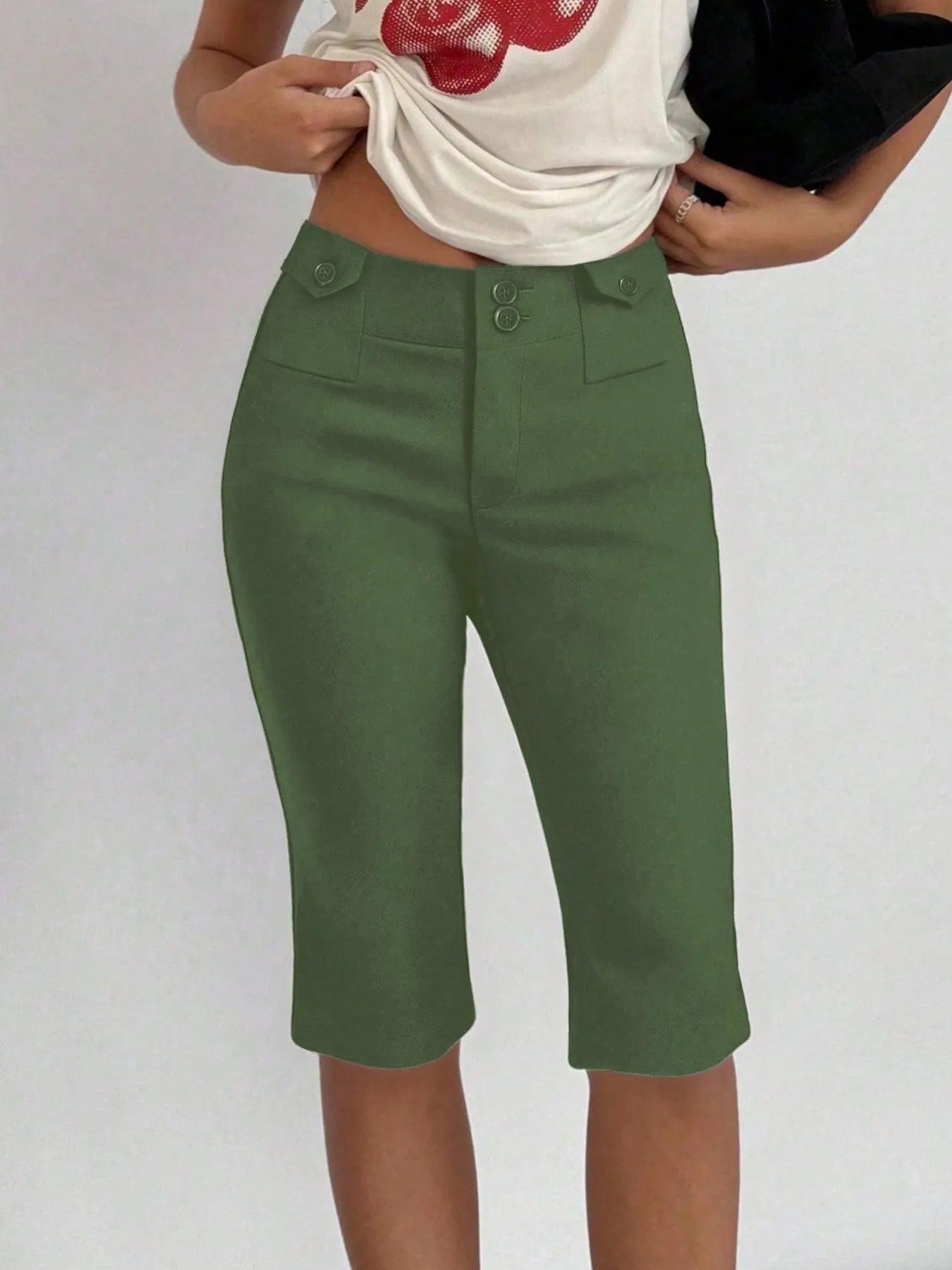 High-Waisted Shorts Matcha Green - Fashorio