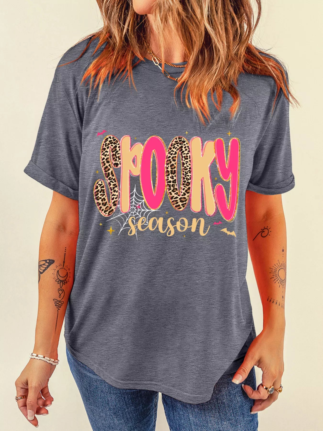 Full Size Spooky Season Halloween Graphic T-Shirt Plus Size Dark Gray - Fashorio