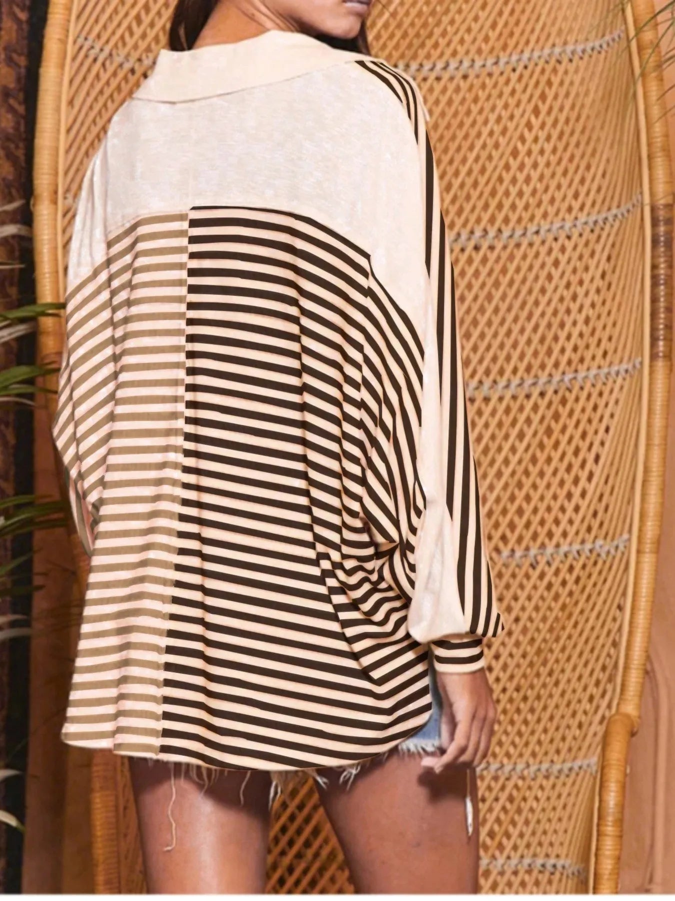 Striped Button Front Casual Top - Fashorio