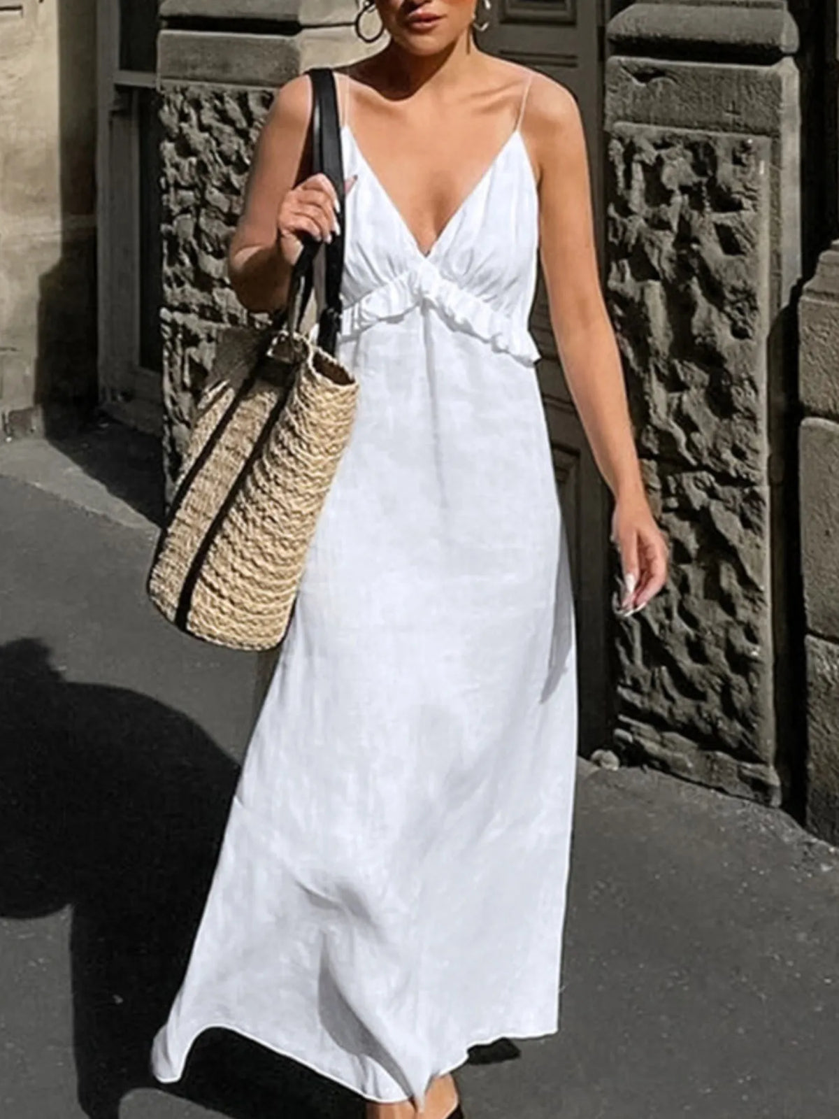 V-neck maxi dress side view