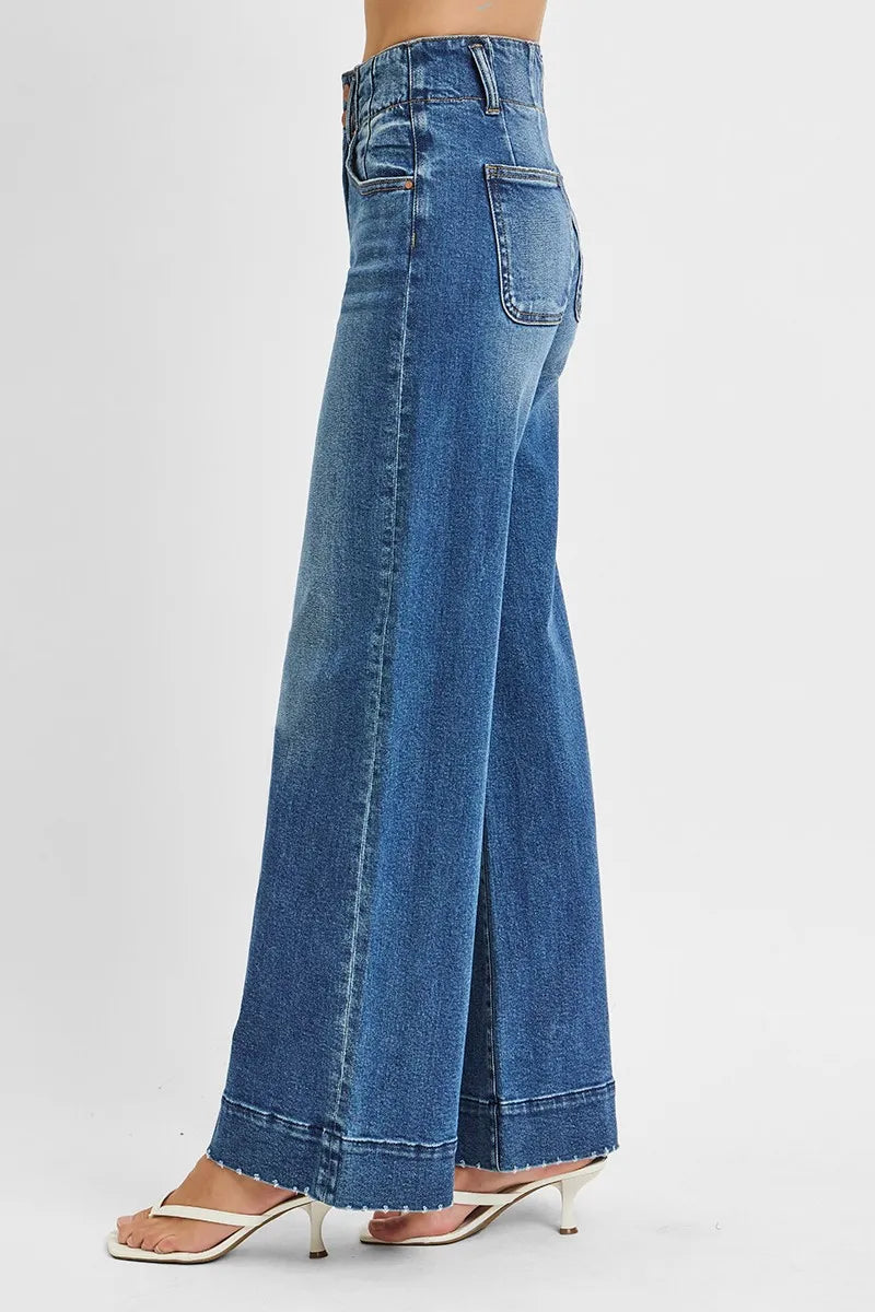 RISEN Full Size High Rise Ankle Wide Seam Detailed Jeans Plus Size - Fashorio
