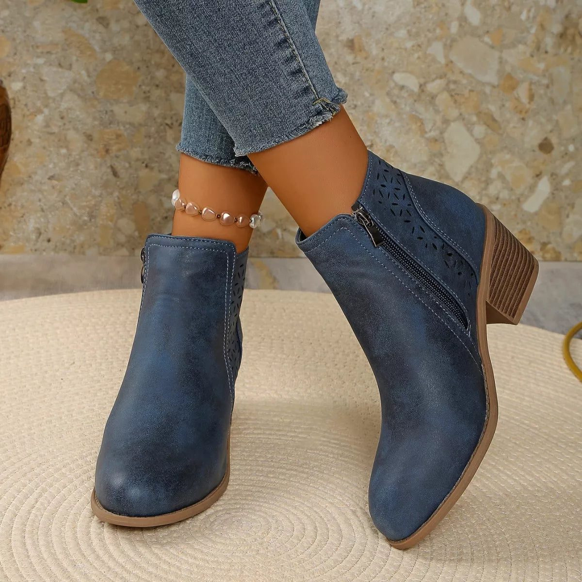 Point toe block heel boots heel and counter detail