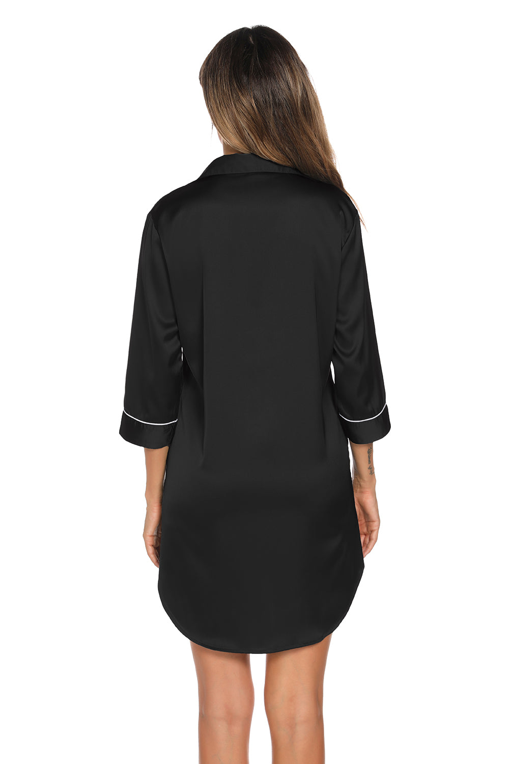 Button Up Collared Neck Night Dress with Pocket - Fashorio