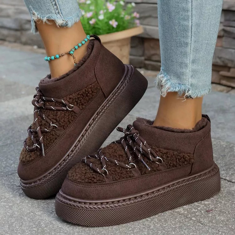 plush lined lace up platform winter boots toe detail