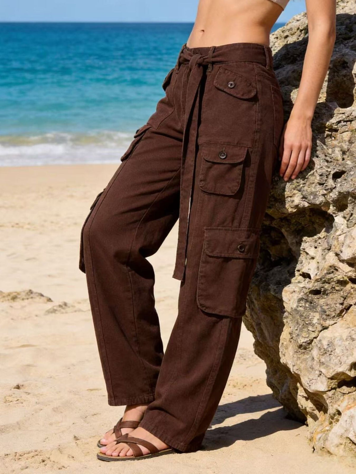 Wide Leg Cargo Denim Jeans, view 6