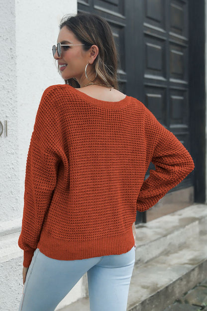 Crisscross Surplice Neck Long Sleeve Sweater - Fashorio