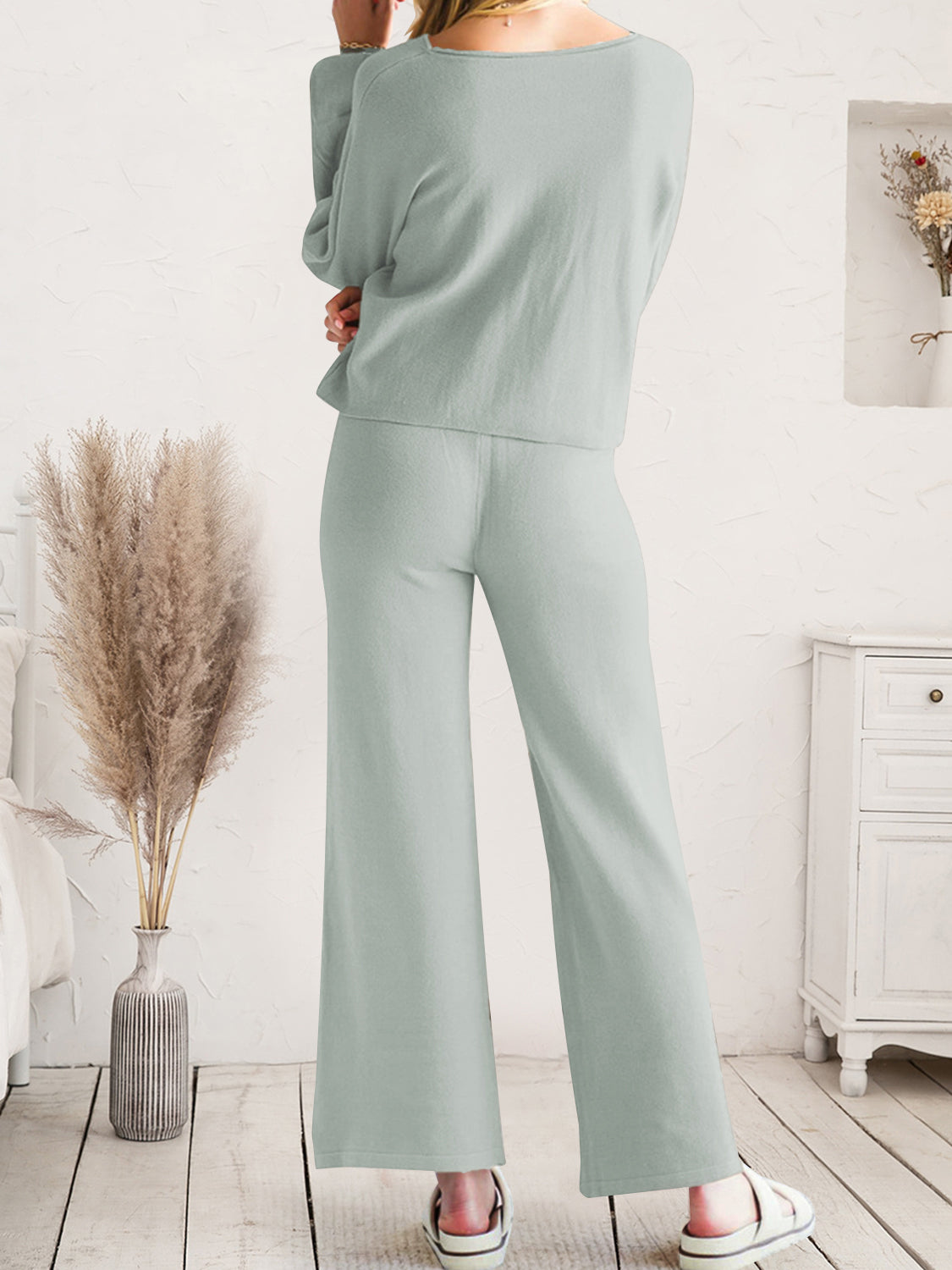 Long Sleeve Lounge Top and Drawstring Pants Set - Fashorio