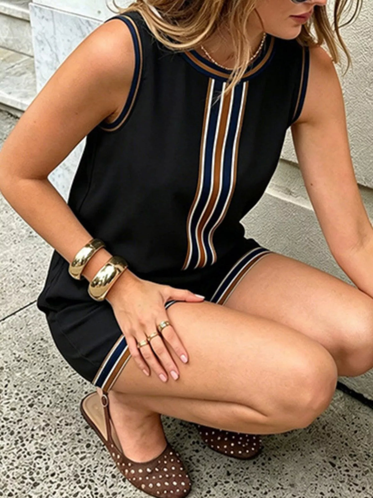 Sleeveless striped set fabric texture