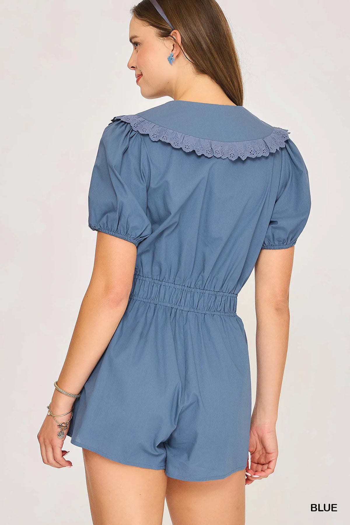 Collared Short Sleeve Button Down Romper side view