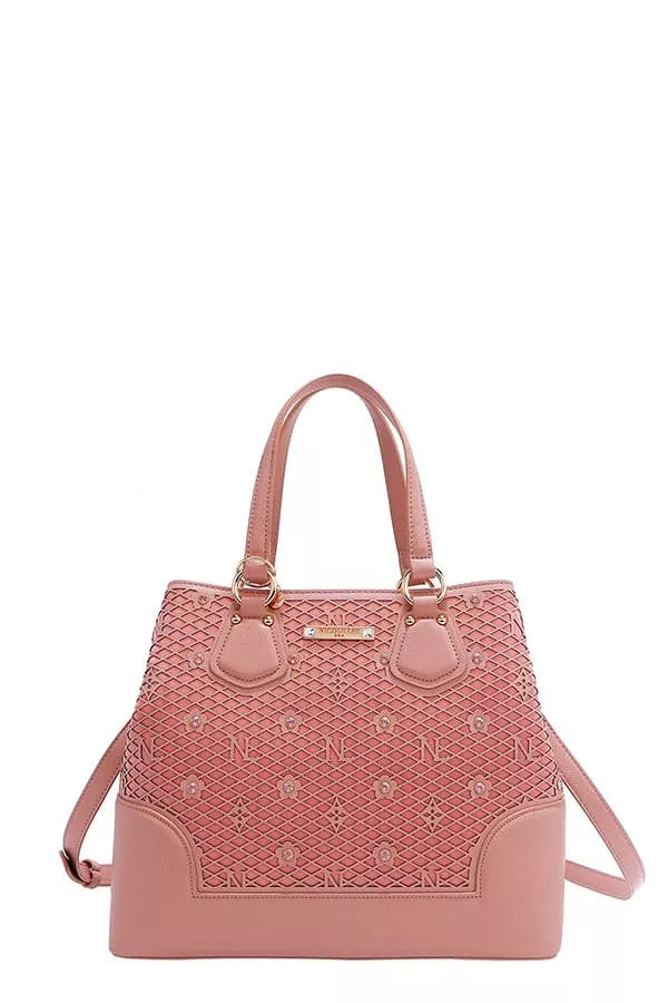 Monogram Pattern Handbag with Rhinestones Decor
