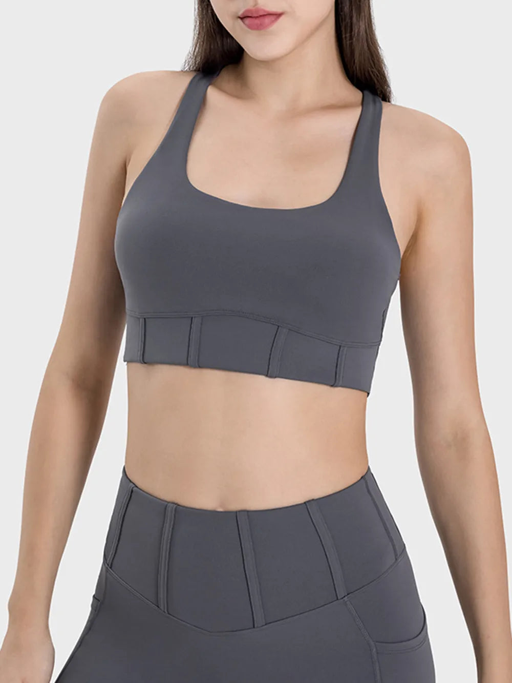Millennia Square Neck Wide Strap Active Tank Dark Gray - Fashorio