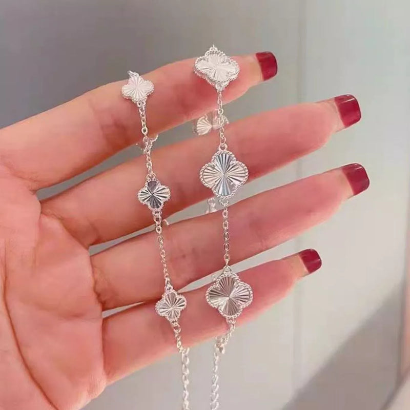 Sterling silver four leaf clover chain bracelet front view