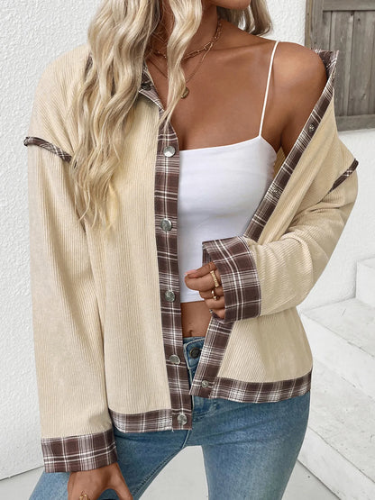 Plaid Hem Button Up Long Sleeve Shacket – Lightweight Layering - Fashorio