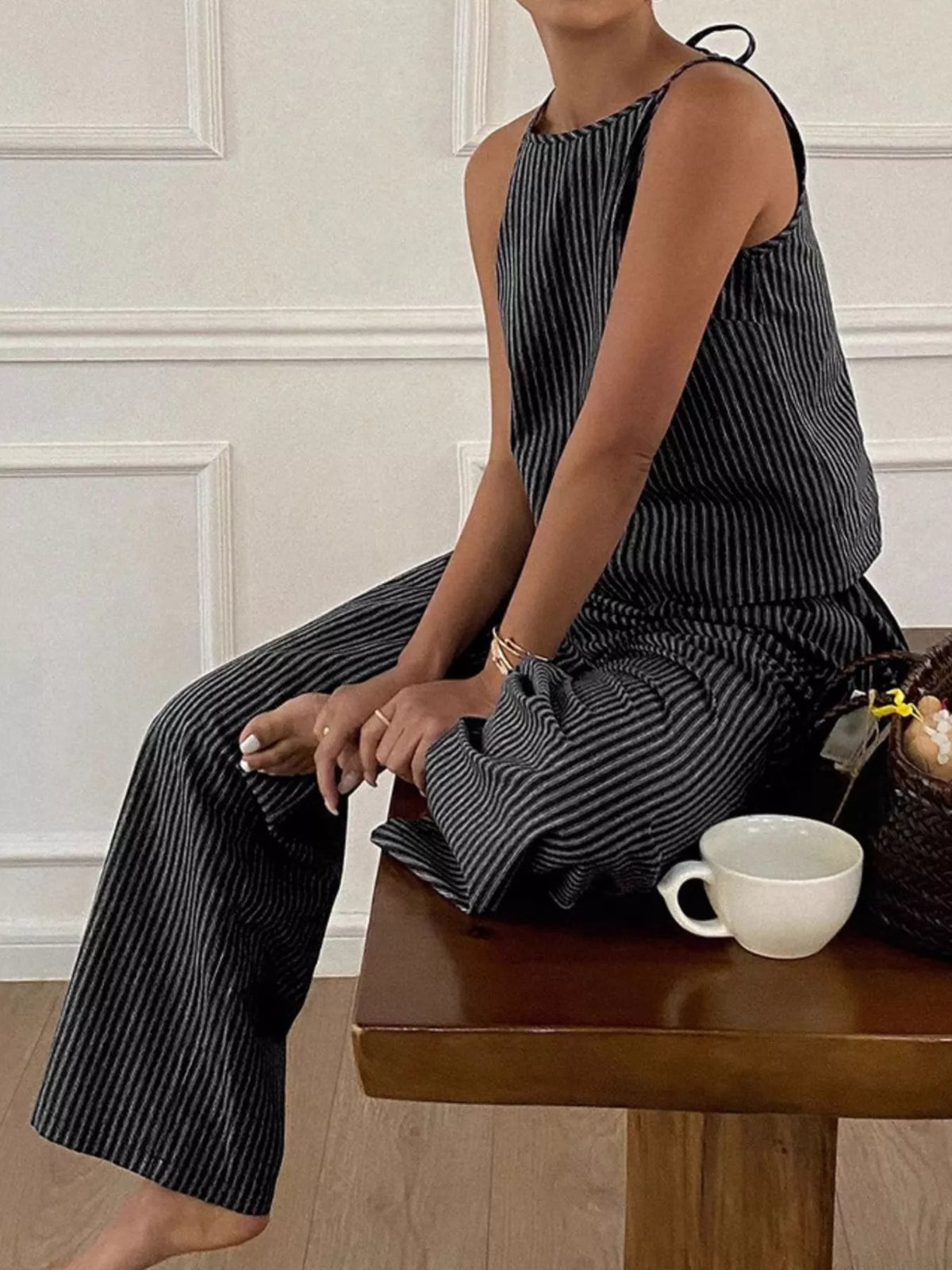 Striped Sleeveless Top and Wide Leg Pants Set, view 10
