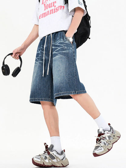 Men's Full Size Relaxed Fit Denim Shorts with Drawstring Waist Plus Size - Fashorio