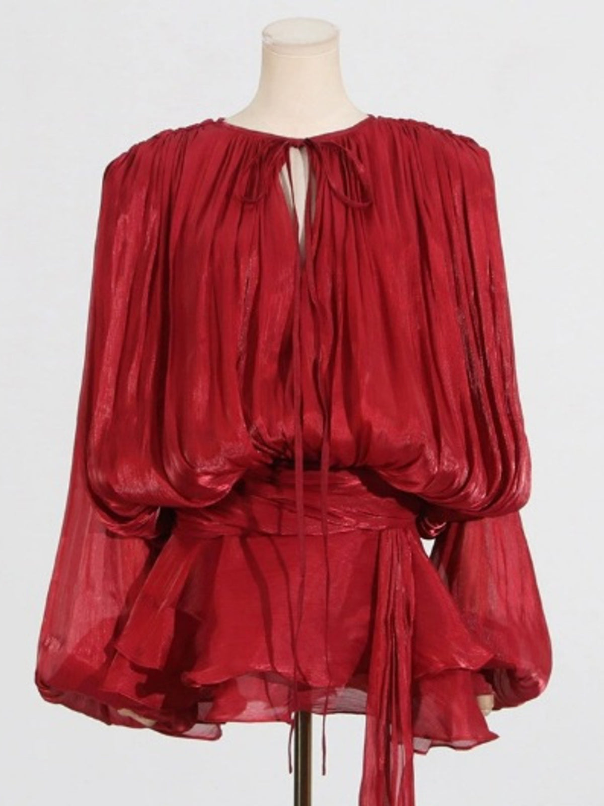 Tie Front Balloon Sleeve Top and Skirt Set, view 4