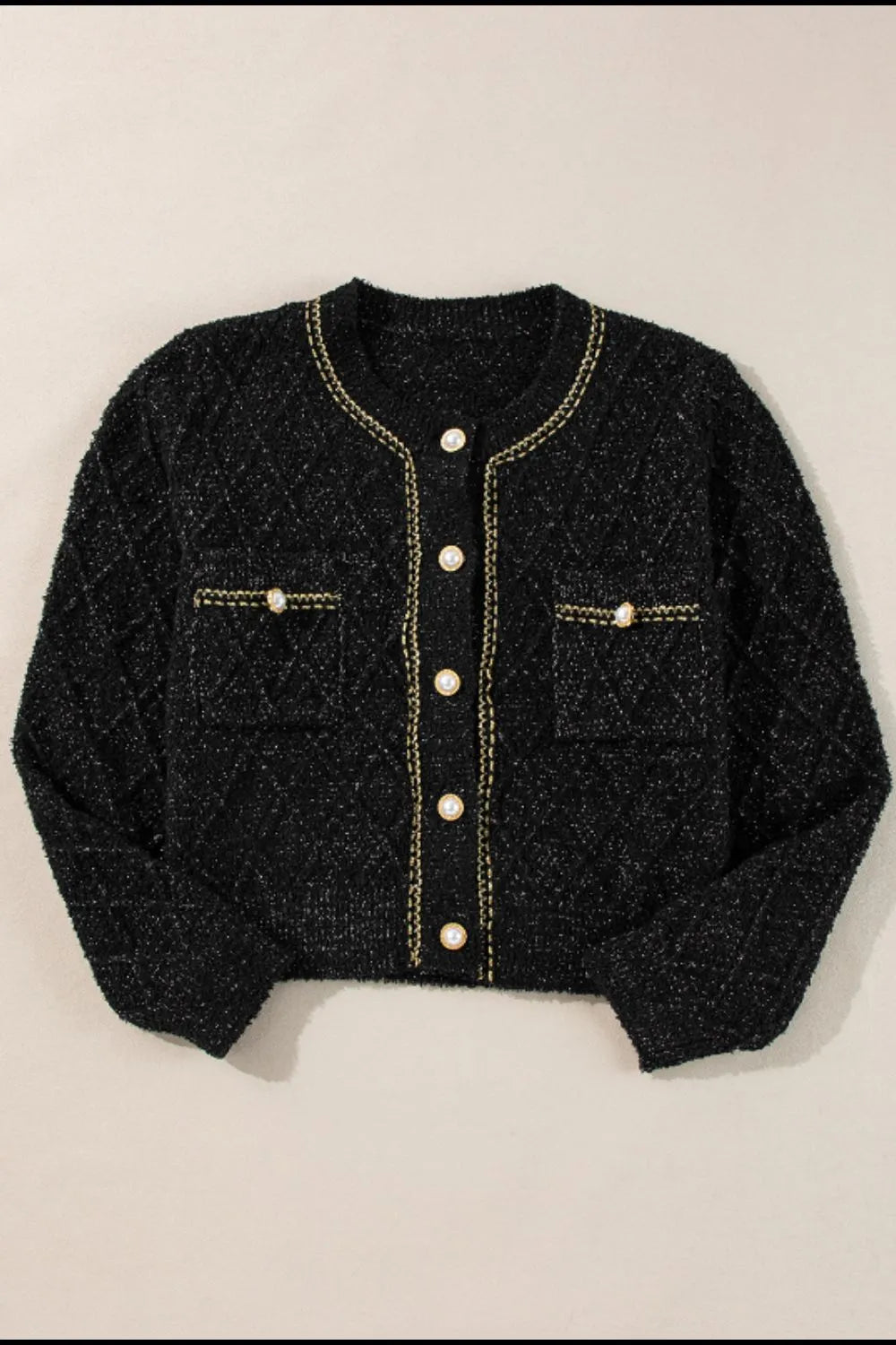 Round Neck Button Up Long Sleeve Cardigan - Fashorio