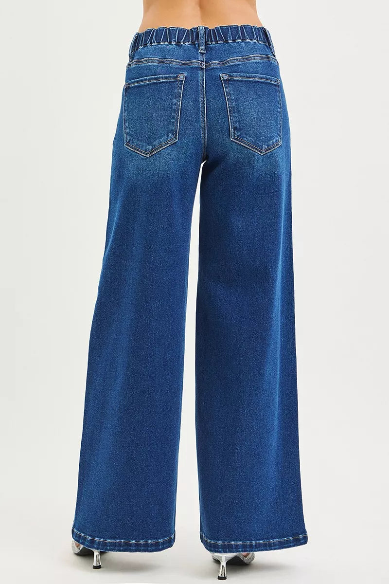 RISEN drawstring waist wide leg denim full length