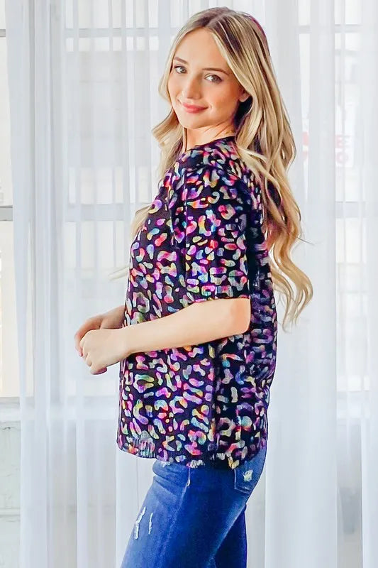 Leopard Foil Print Half Sleeve Sweater Top back view