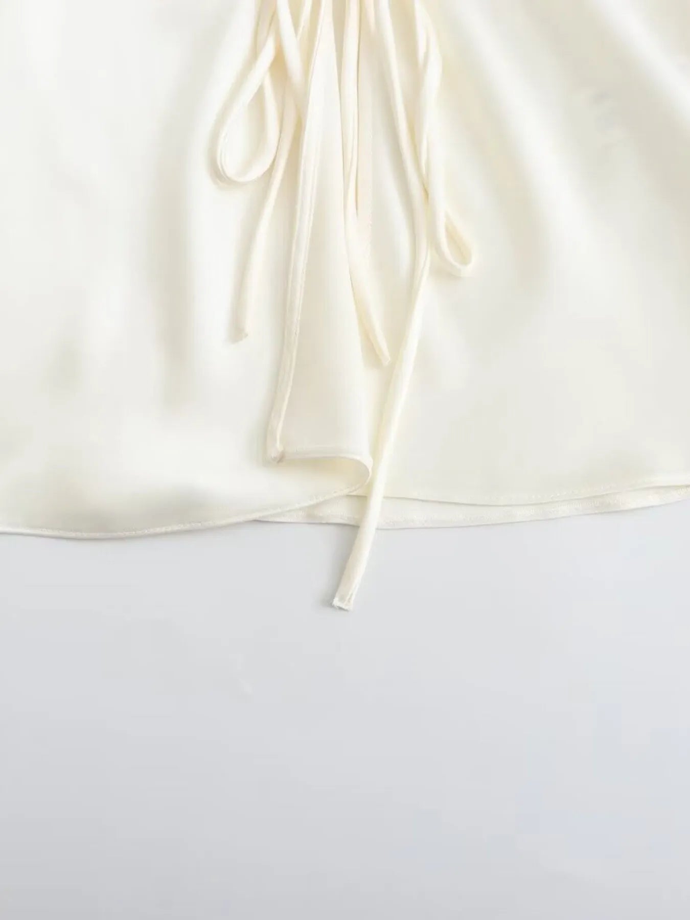 Satin Tie-Front Long Sleeve Shirt - Fashorio