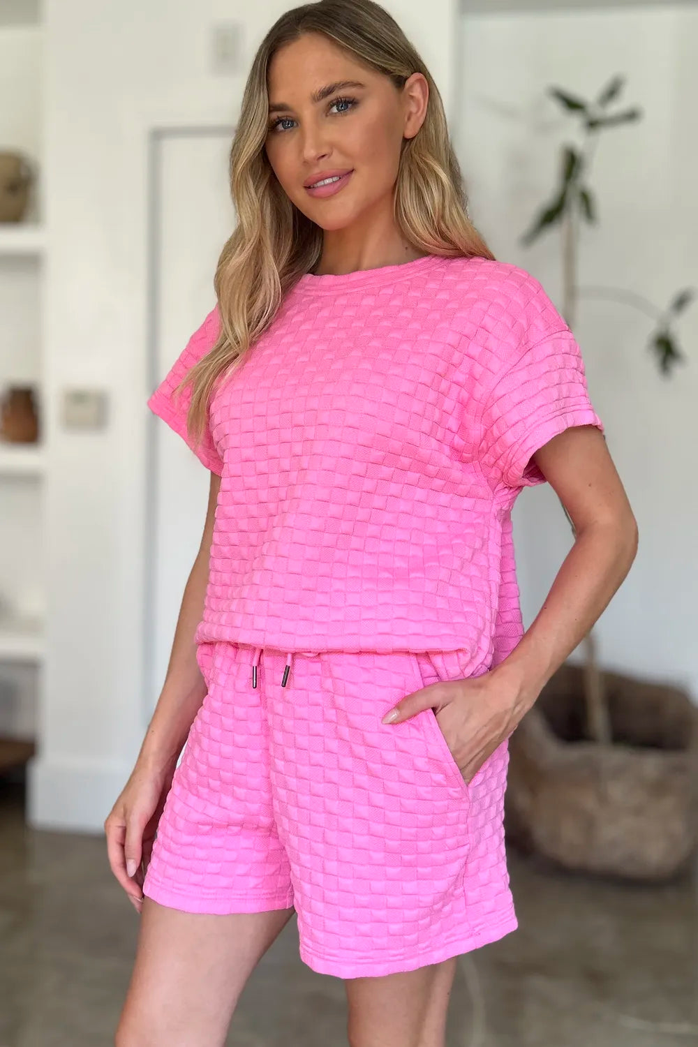 Side view of the two piece shorts set