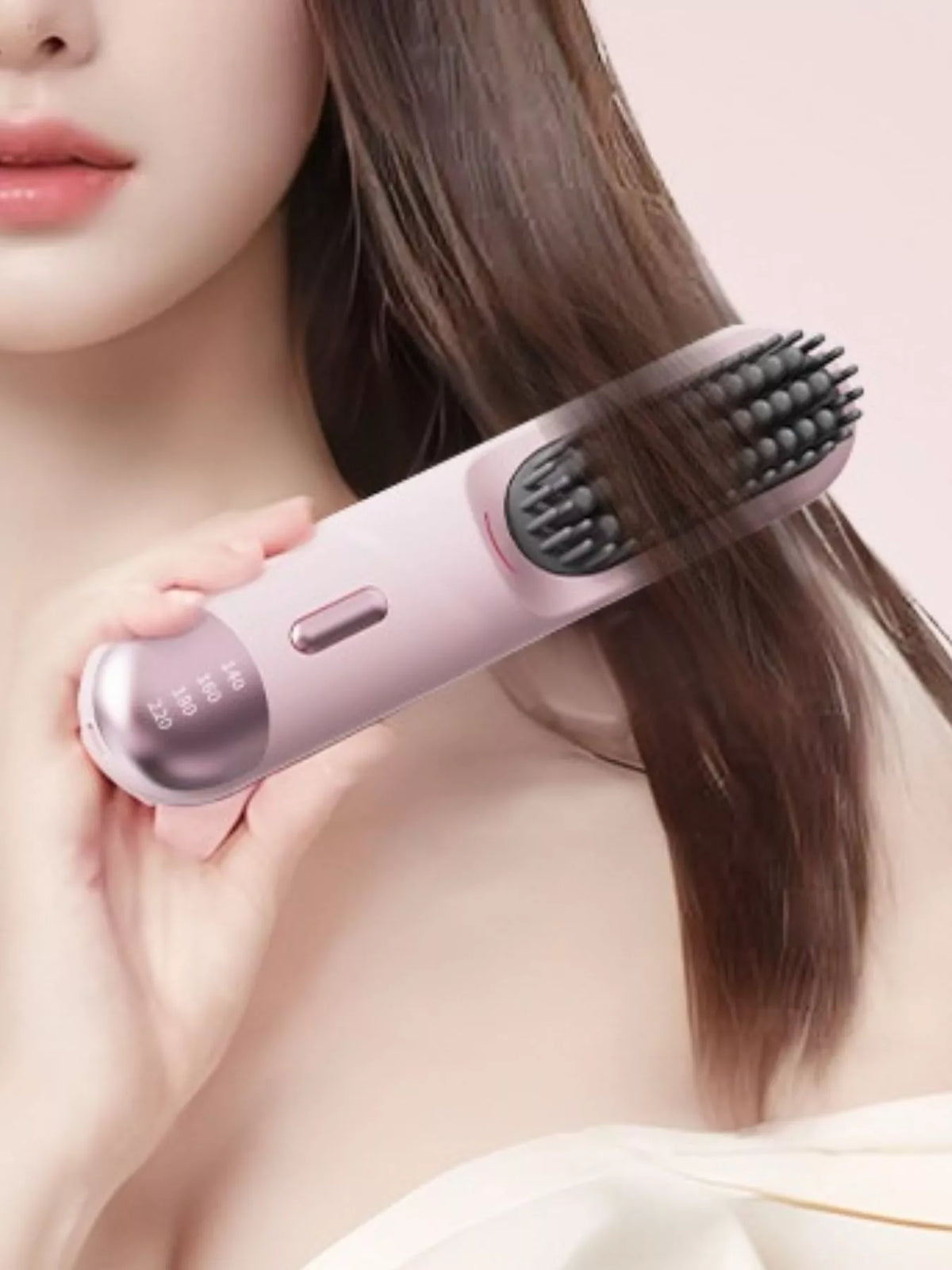 Heated hair straightening comb in purple
