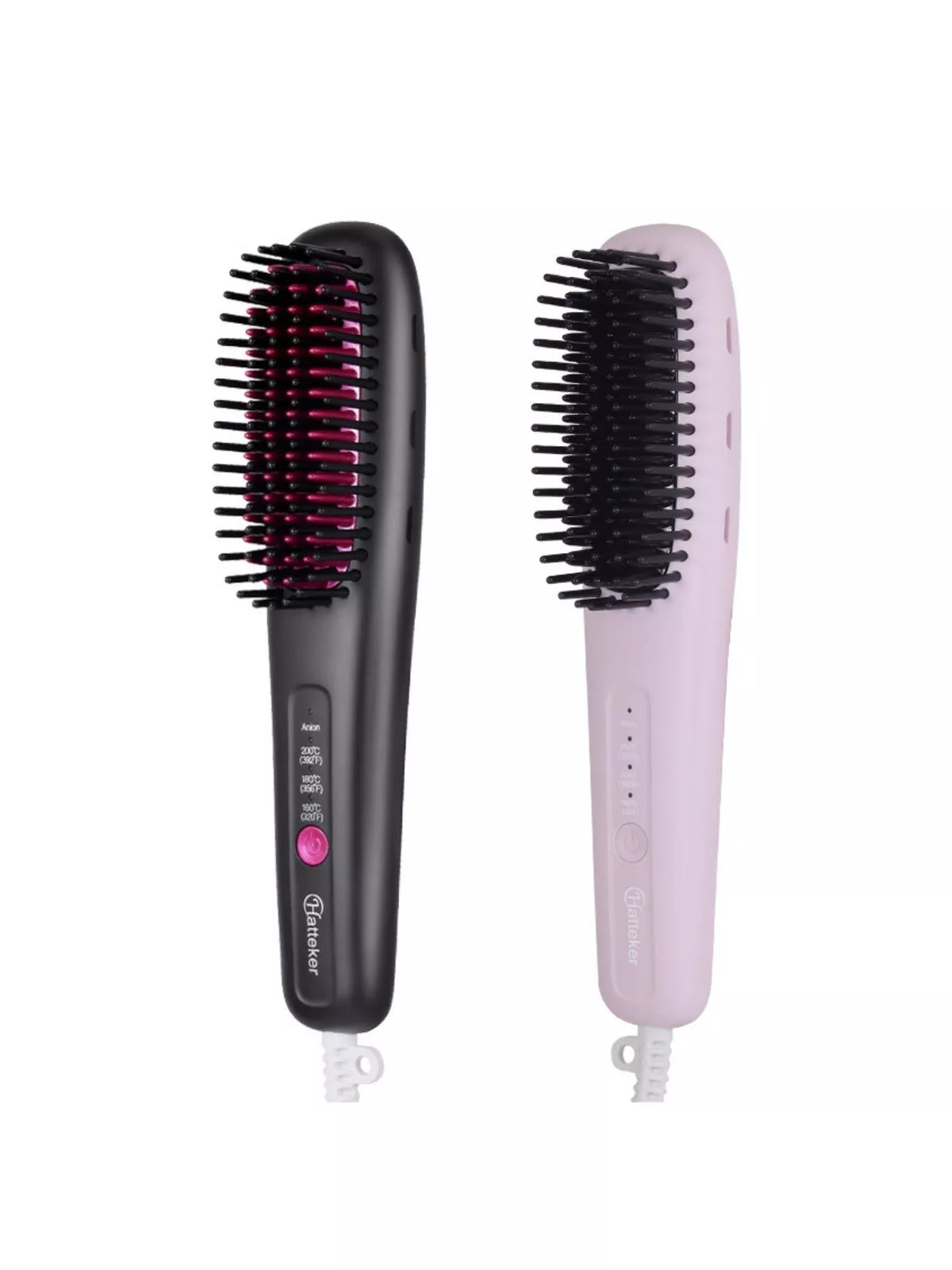 Blush pink heated hair straightening comb front view
