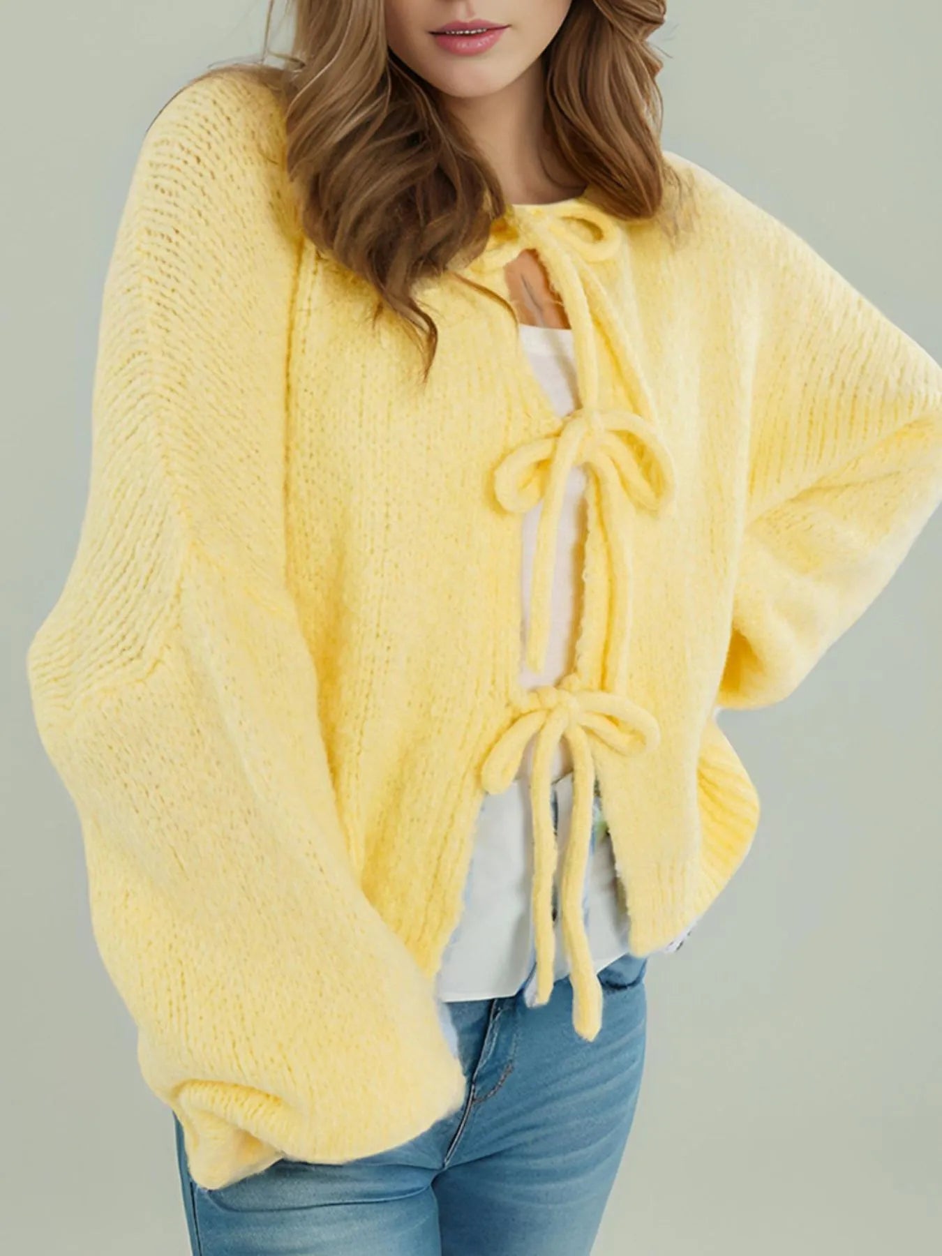Cozy Bow-Tie Front Knit Cardigan - Fashorio
