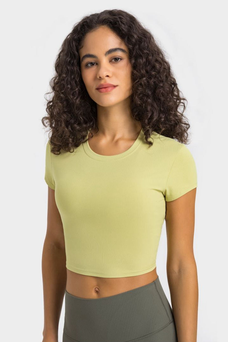 Round neck cropped sports t-shirt front view