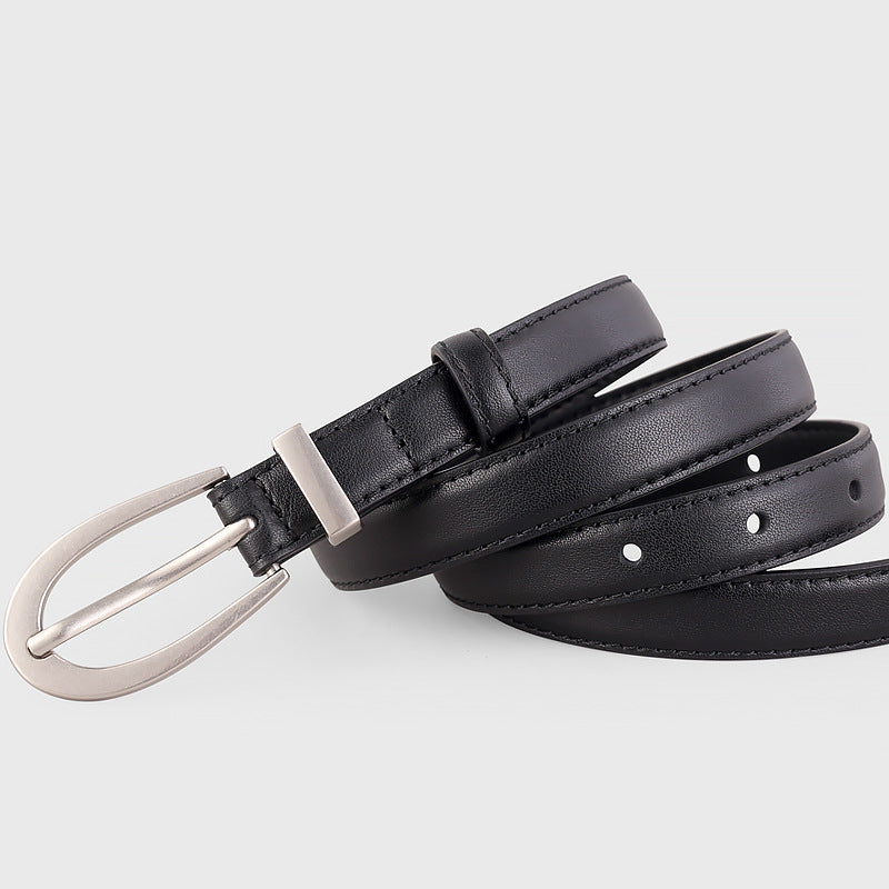 Leather skinny belt coiled flat