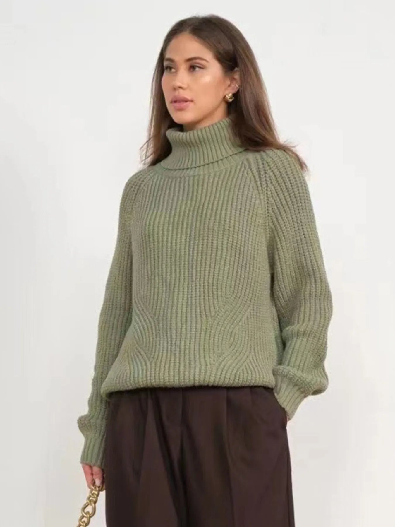 Turtleneck Long Sleeve Sweater Green - Fashorio