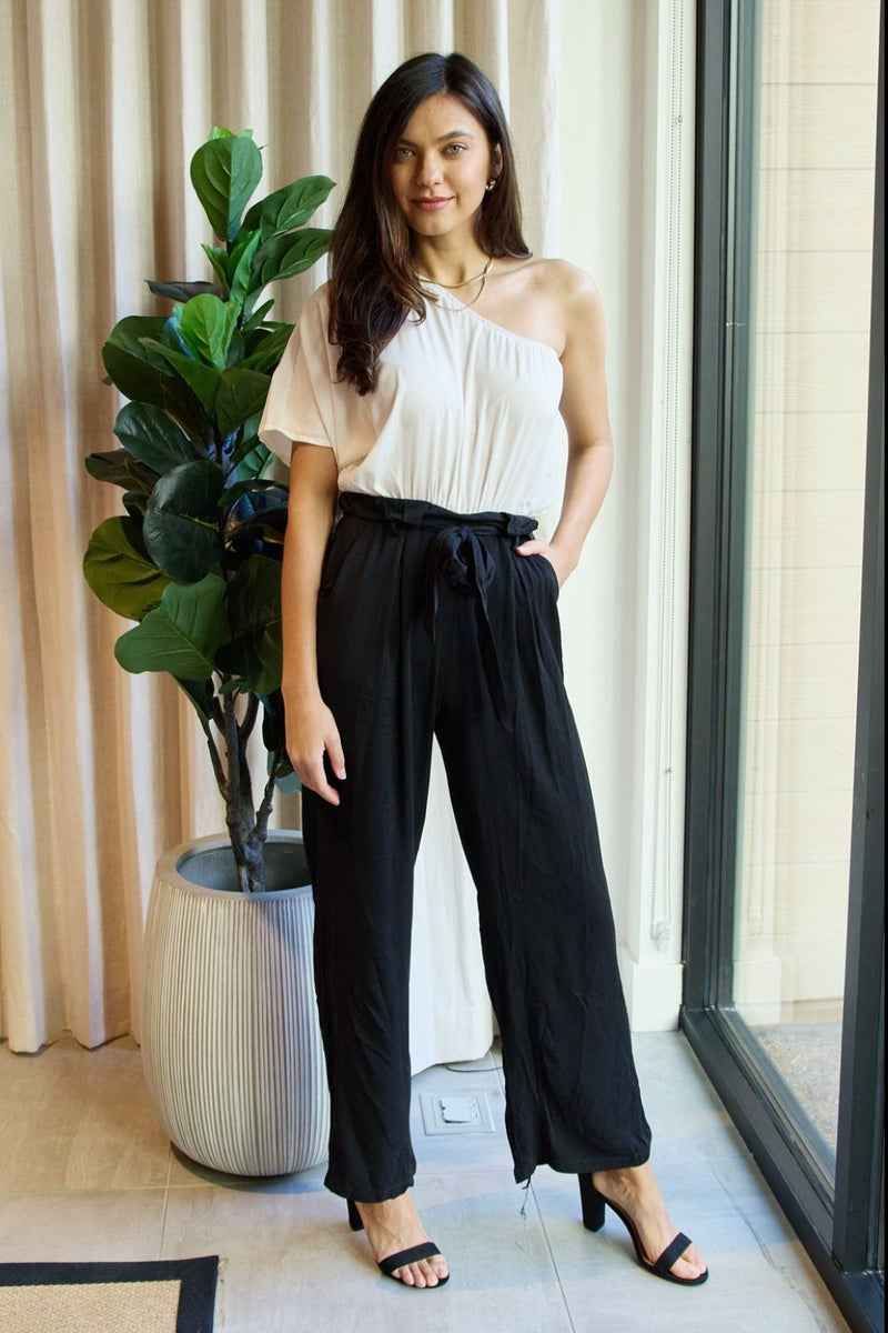 One Shoulder Jumpsuit in White and Black