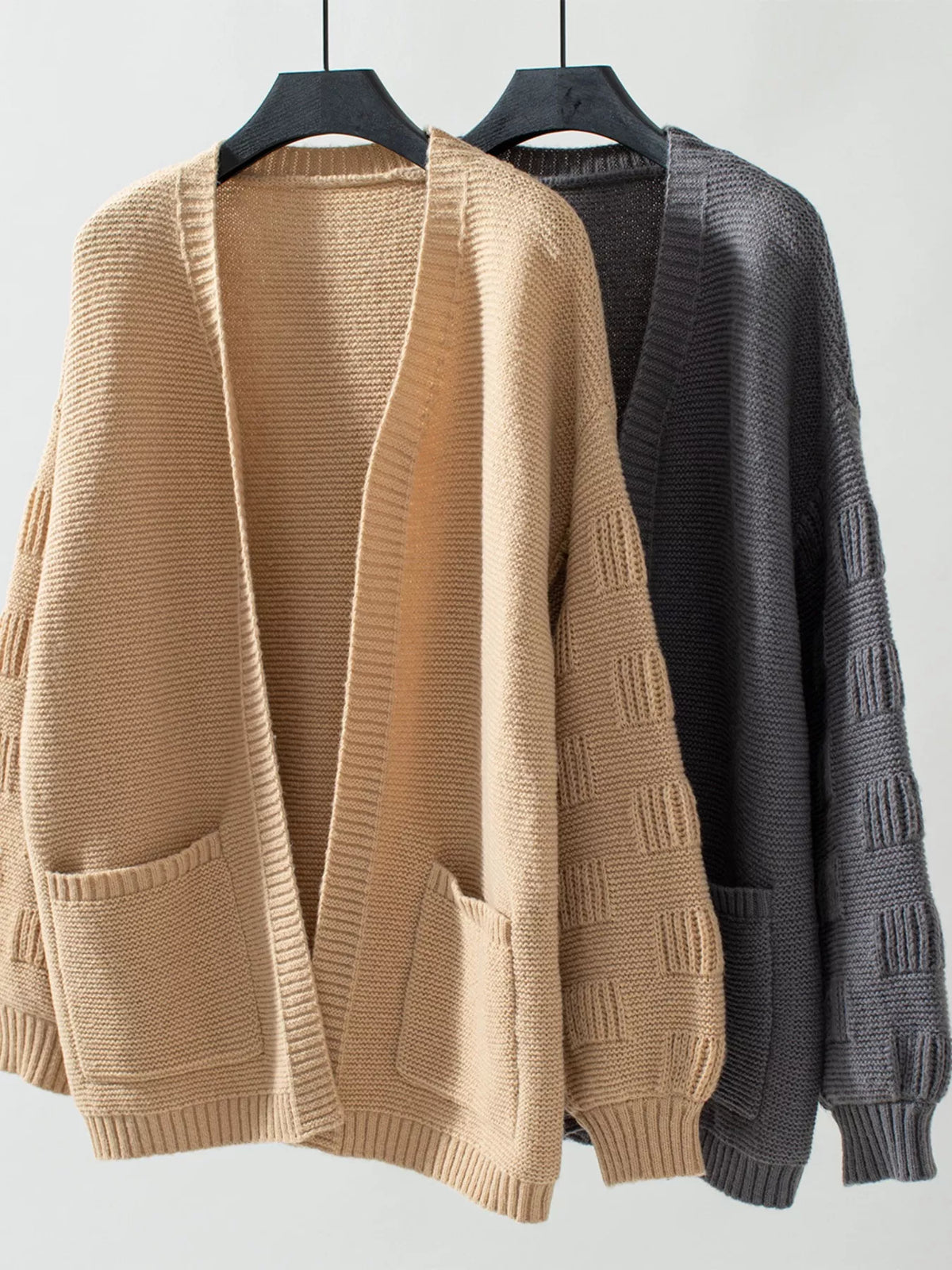 textured knit open front cardigan sleeve and cuff detail