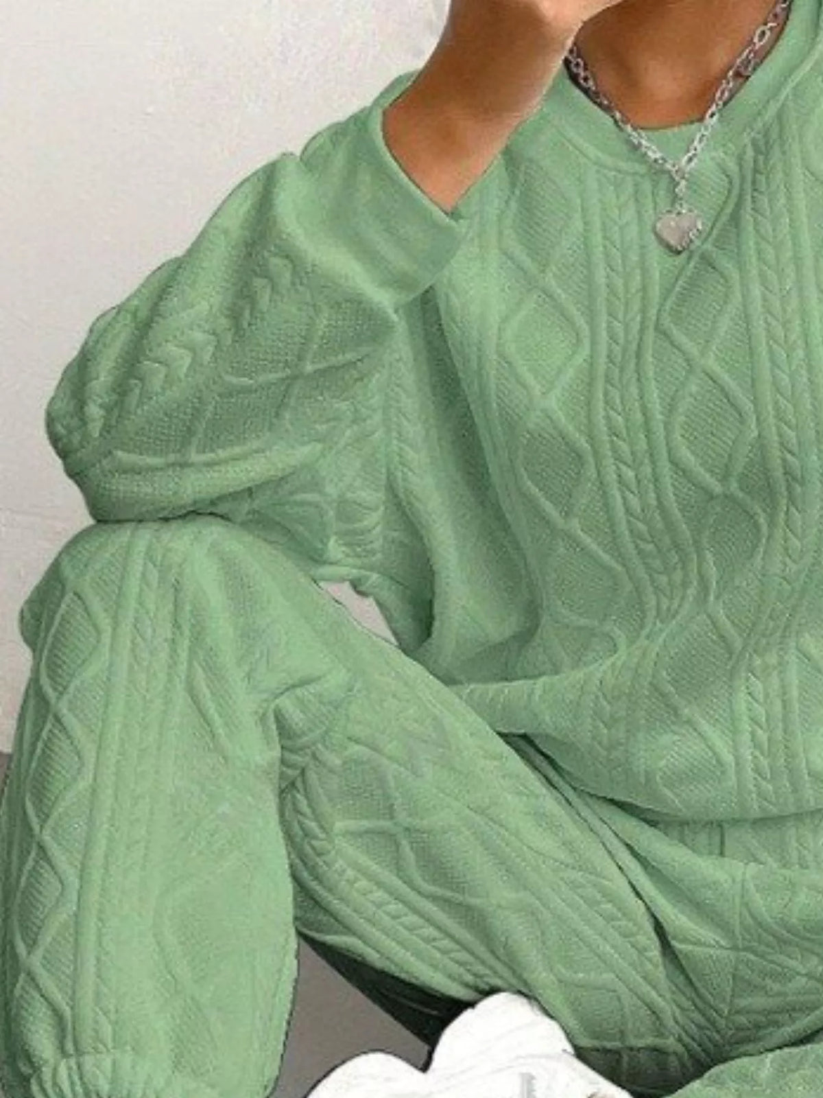 Texture Round Neck Top and Pants Set, view 11