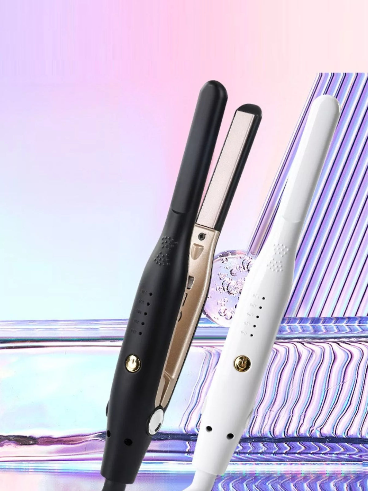 Black and white straighteners side by side