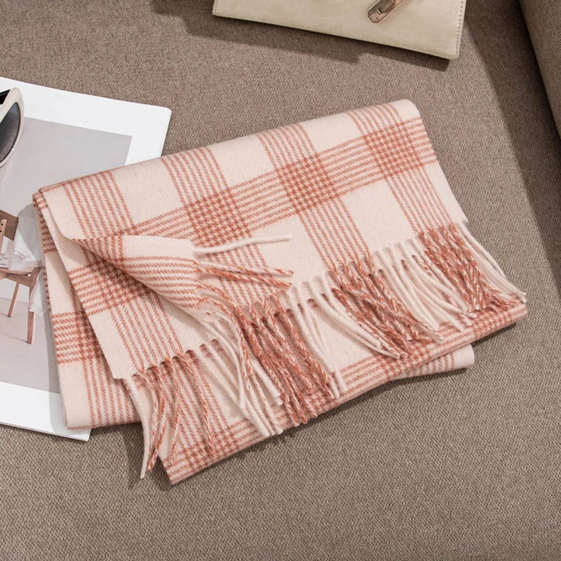 Plaid fringe scarf in watermelon pink