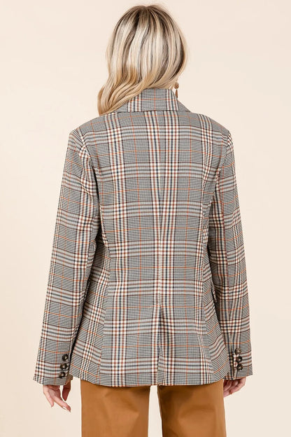 Mittoshop Plaid Double Breasted Relaxed Fit Blazer - Fashorio