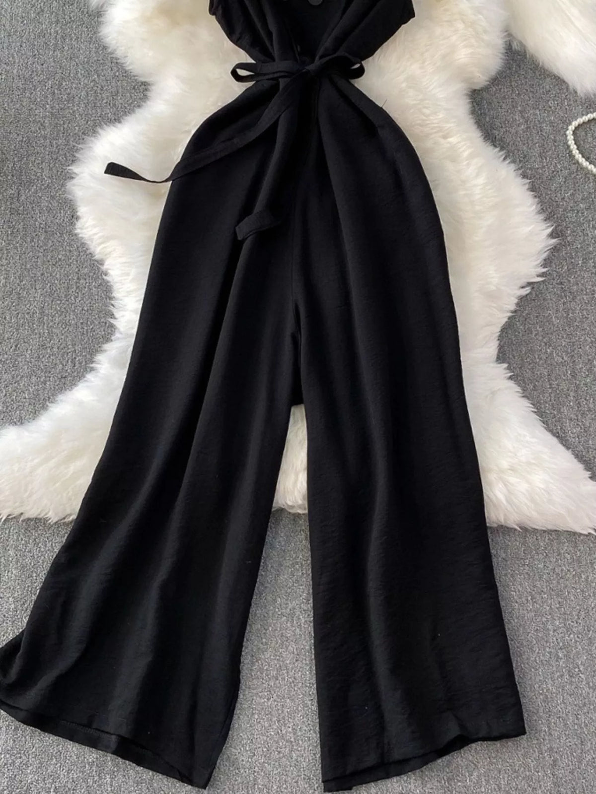 Green wide leg jumpsuit front view