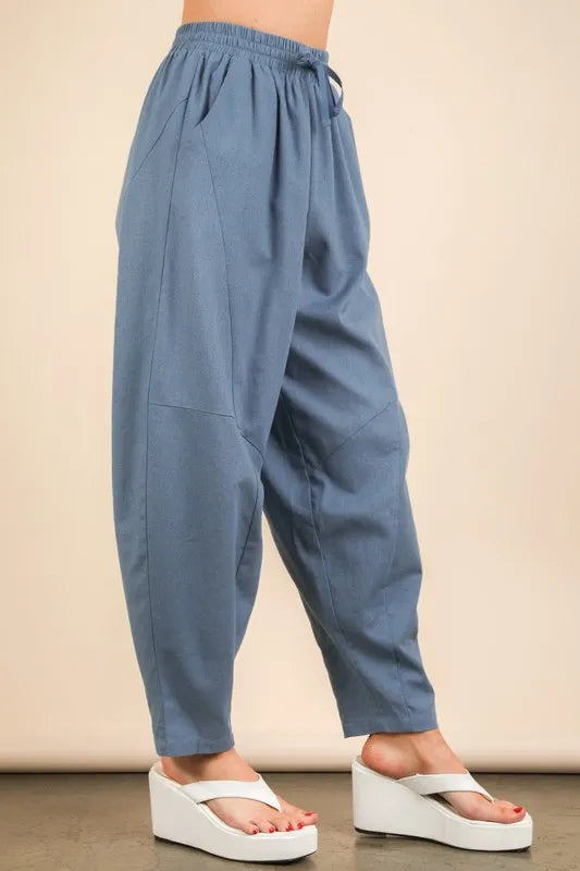 VERY J Solid Barrel Comfy Woven Pants - Fashorio