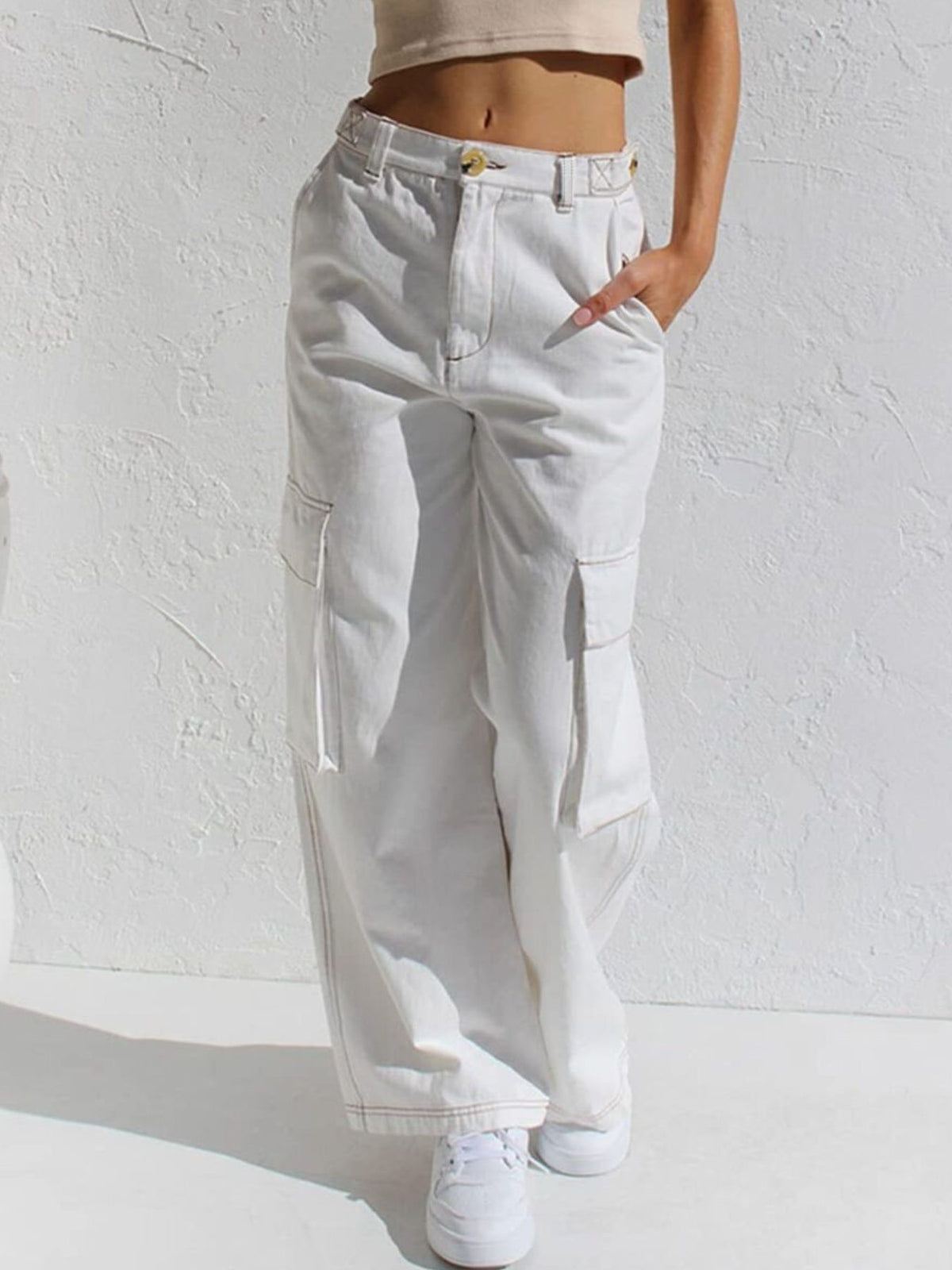 High Waist Wide Leg Cargo Jeans, view 7