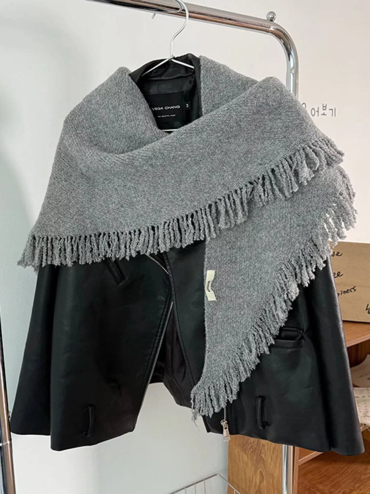 Soft knit scarf fringe detail close up