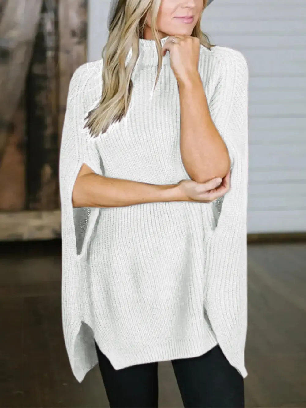Turtleneck Slit Sweater - Fashorio
