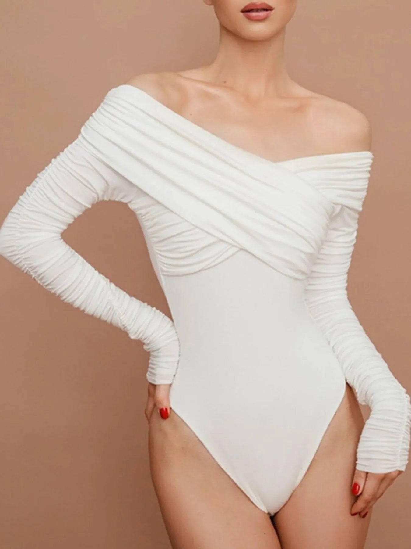 Off-Shoulder Long Sleeve Bodysuit - Fashorio
