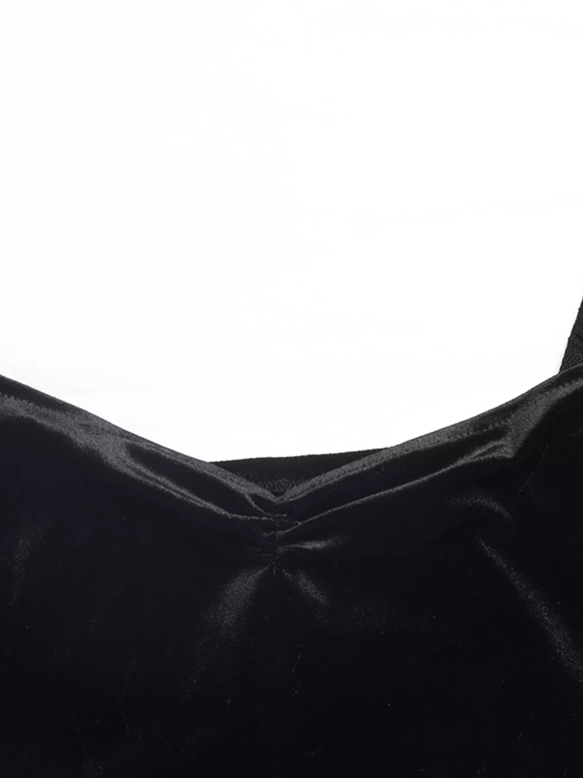 Black velvet sweetheart neck midi dress fabric detail
