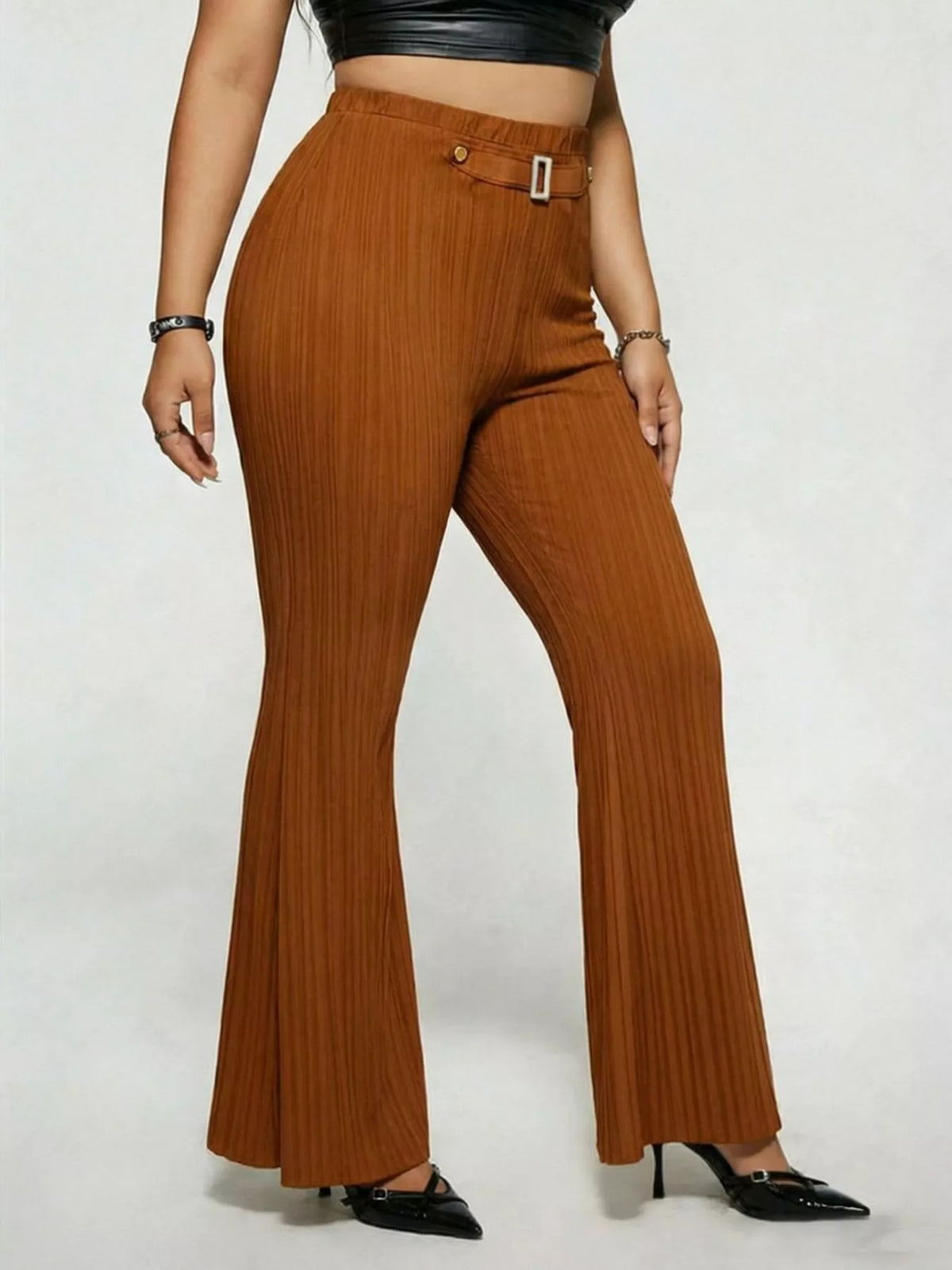 Plus size high waist flare pants, side view