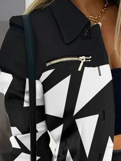 Printed Button Up Zip Detail Shacket - Fashorio