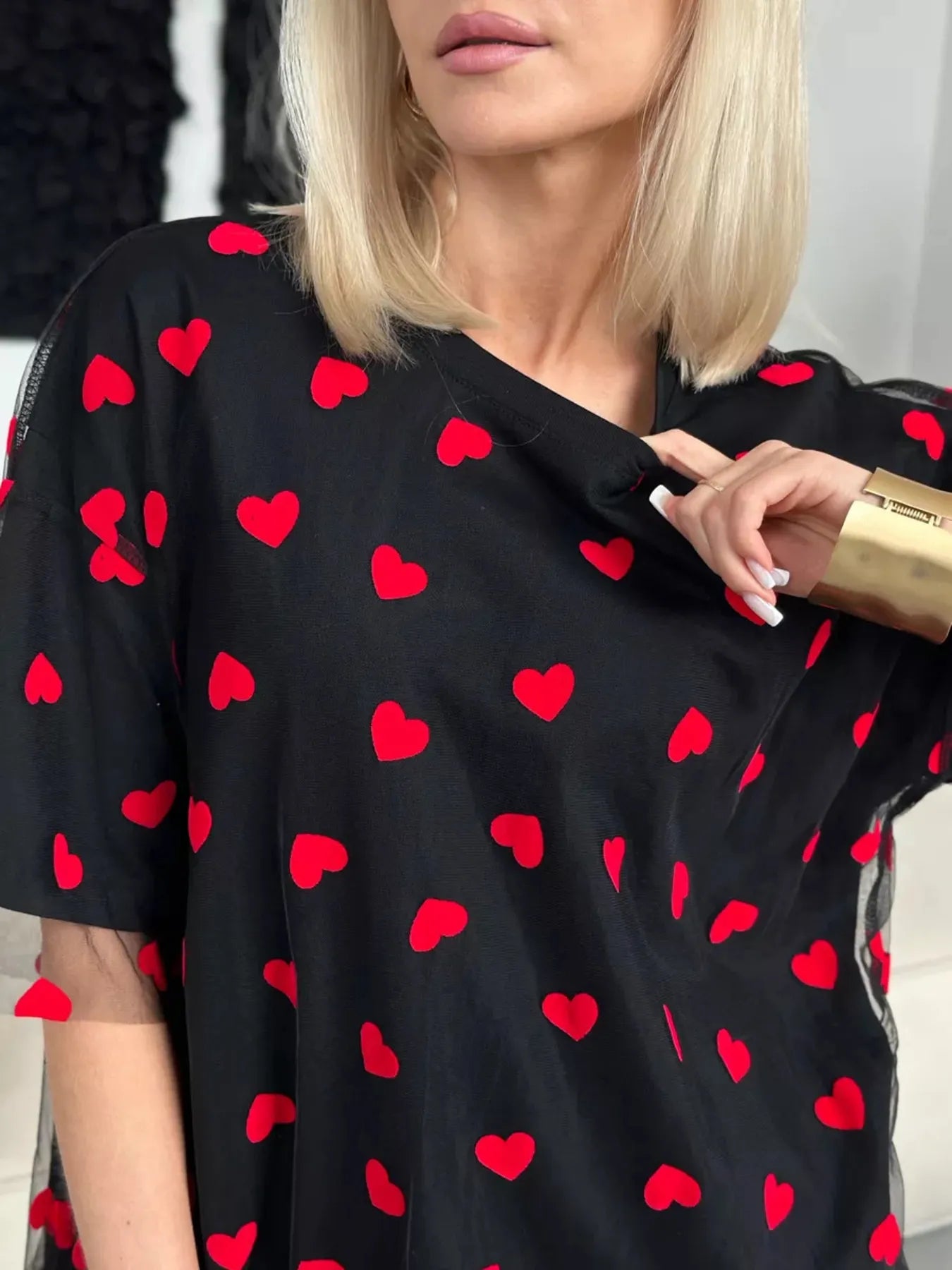 Heart Print Oversized T-Shirt - Fashorio