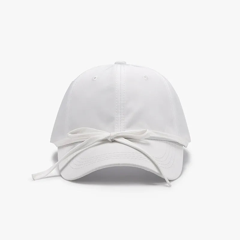 Tied Bow Cotton Baseball Cap White One Size - Fashorio